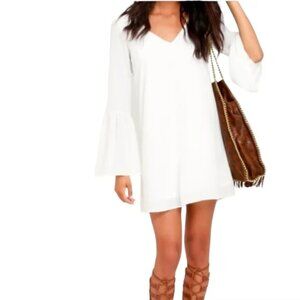 Lulus White Long Bell Sleeve Mini Dress